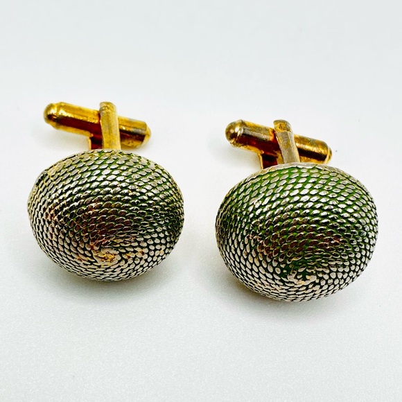Vintage Heavy Brass Domed Rope Cuff Links Green Tone Bullet Style - Picture 1 of 9